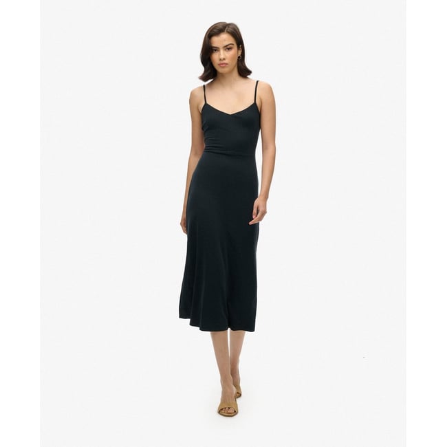 Robe en jersey à dos ouvert noir <span itemprop=