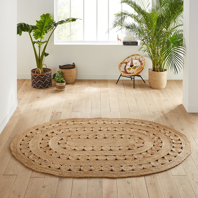 Tapis ovale en jute, Aftas Couleur naturel <span itemprop=