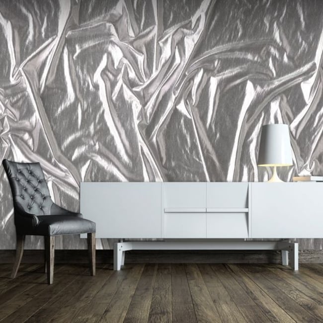 Papier peint intissé panoramique Noble Silver Couleur gris / argent <span itemprop=