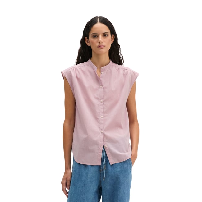 Blouse sans manches relaxed en coton chambray rose <span itemprop=