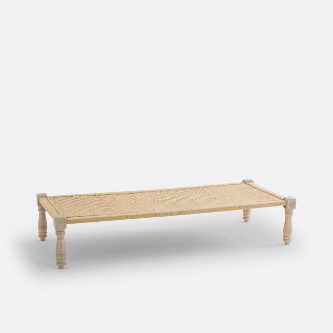 Lit indien Adas, corde et manguier bois blanchi <span itemprop=