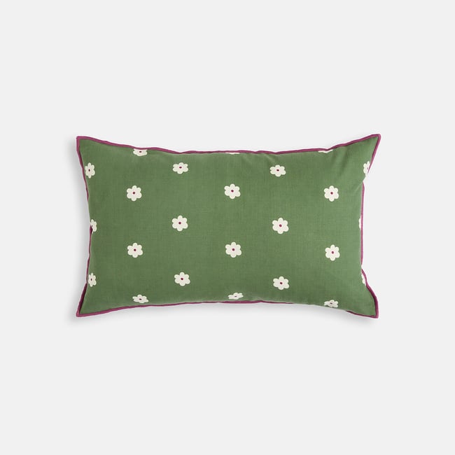 Funda de cojín rectangular, de algodón, con estampado floral, LEIHO verde/crudo <span itemprop=