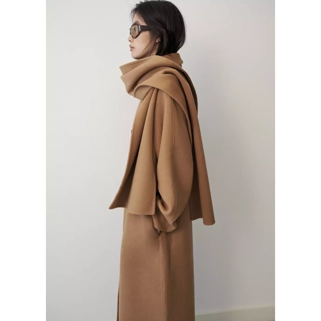 Manteau laine écharpe amovible marron moyen <span itemprop=