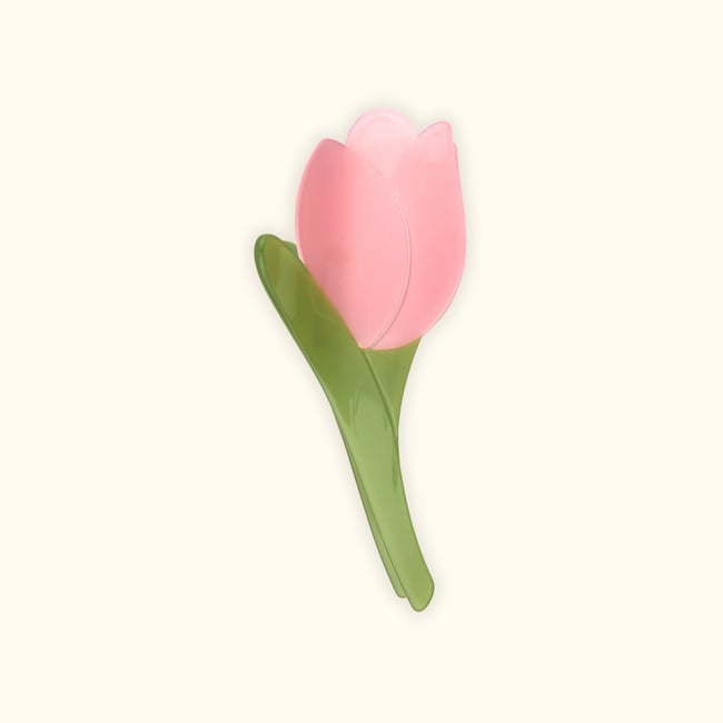 Pince à cheveux TULIPE rose avec tige vert nacré <span itemprop=