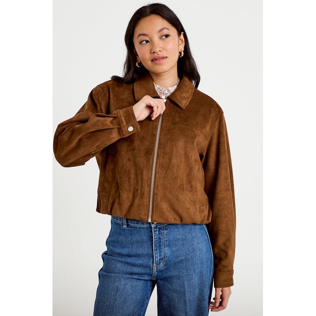 Veste effet boule oversize cropped marron <span itemprop=