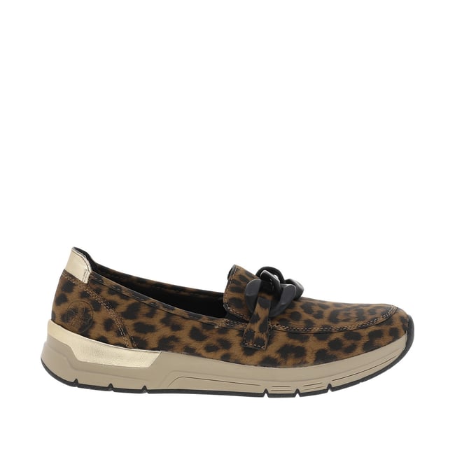 Mocassins léopard avec semelle à talon compensé bas et soufflets élastiqués léopard <span itemprop=
