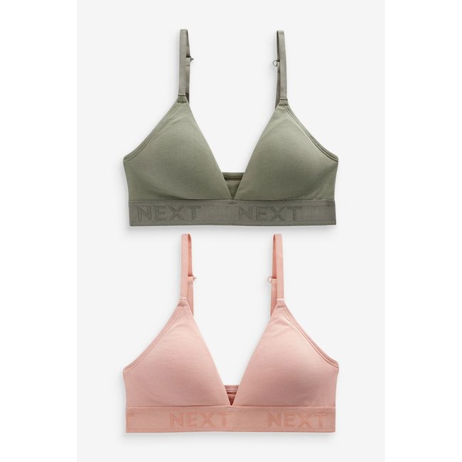 Brassière triangle avec logo, lot de 2 rose clair/vert kaki <span itemprop=