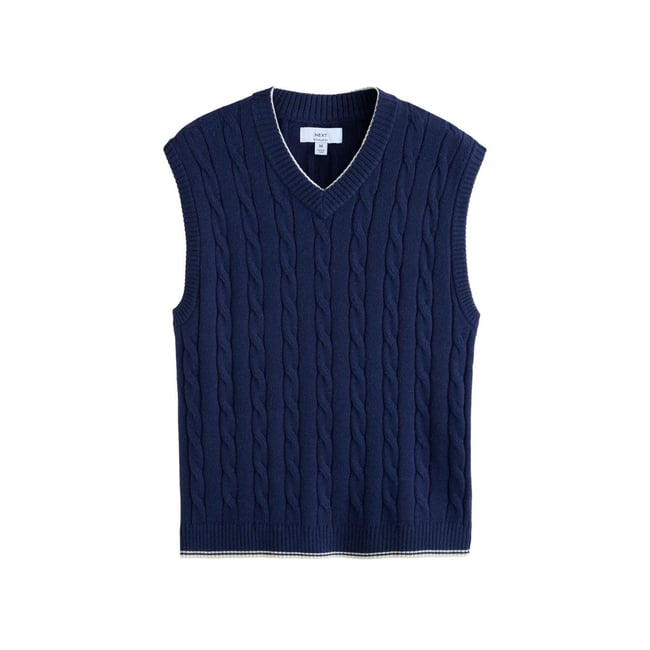 Débardeur à col v en maille torsadée bleu marine <span itemprop=