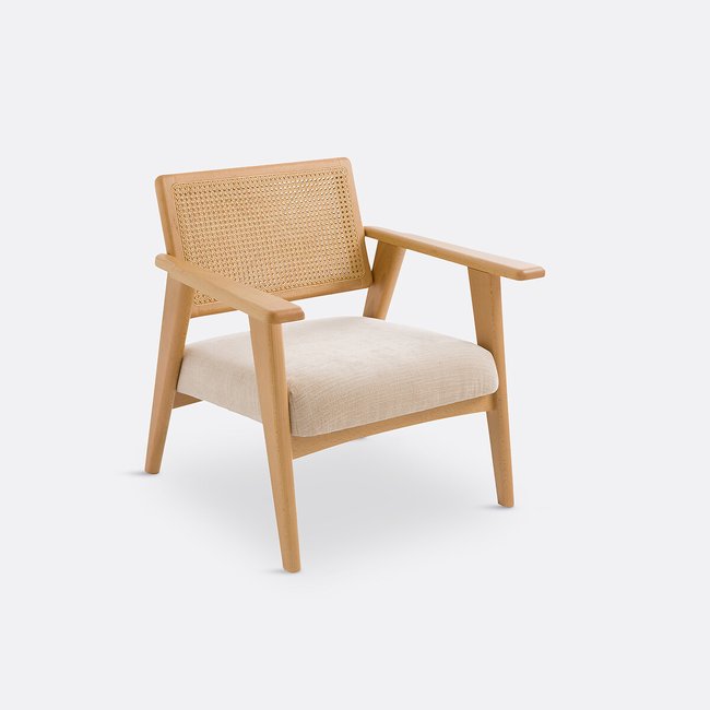 Fauteuil hêtre et cannage, Lons Couleur beige <span itemprop=