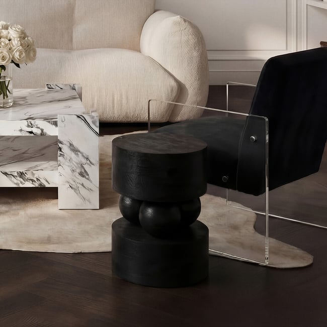 Sora Sphere Centered Mango Wood Side Table, black, ÉDITÉ