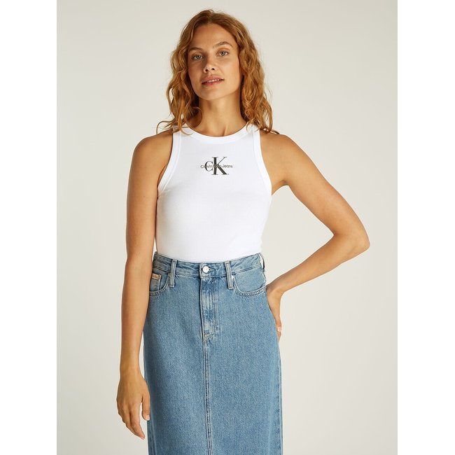 Canotta con scollo rotondo e logo sul davanti bianco CALVIN KLEIN JEANS