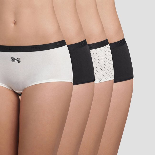 Pack of 4 Pockets Shorts in Cotton, black bow print, DIM