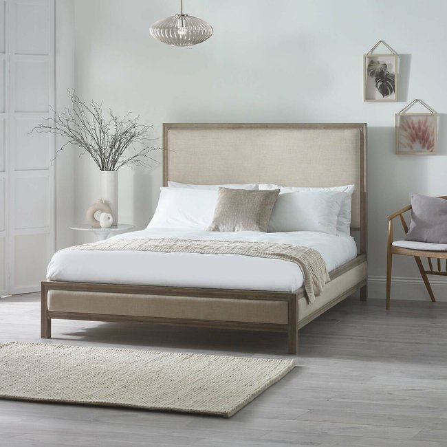 Sophie French Antique Linen & Limed Oak Bed, ivory, SO'HOME