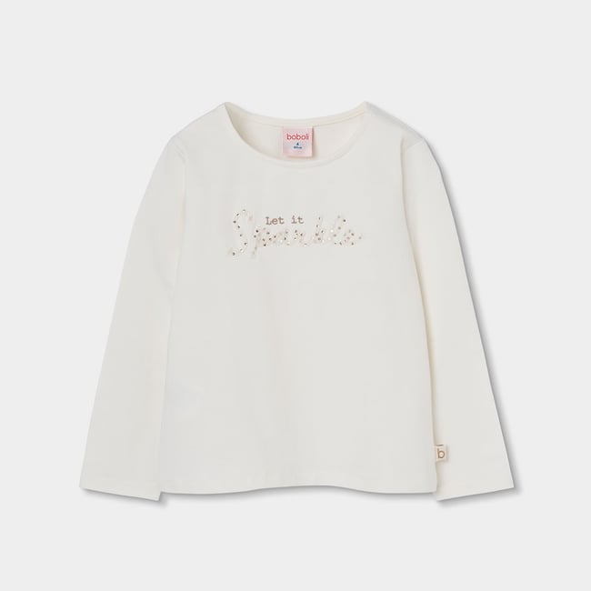 T-shirt fille en maille avec message blanc <span itemprop=