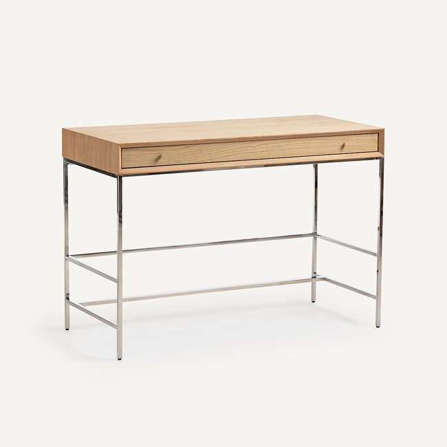 Bureau plaqué chêne et chrome, Zaim Couleur chêne naturel <span itemprop=
