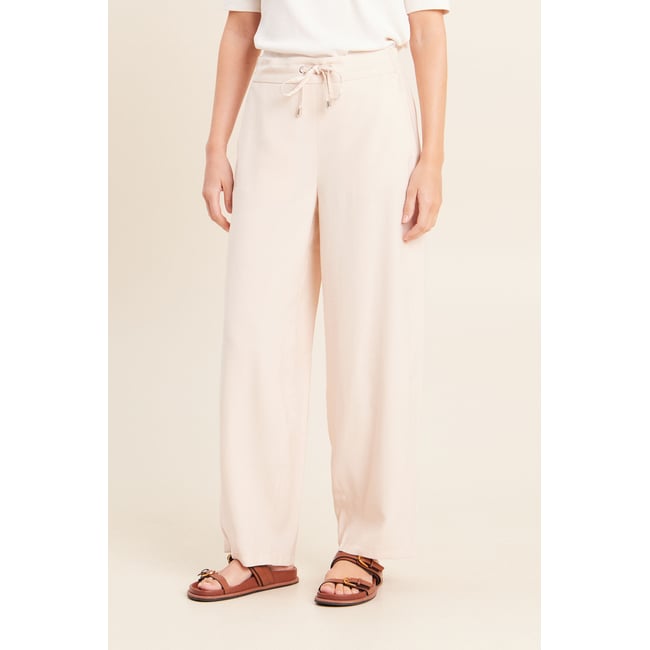 Pantalon large taille haute creme <span itemprop=