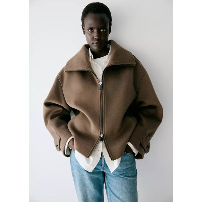Veste à col montant avec fermeture éclair marron moyen <span itemprop=