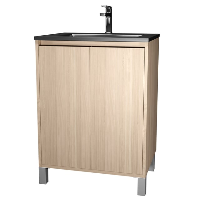Meuble de salle de bains sur pieds avec 2 portes et vasque Couleur noir <span itemprop=