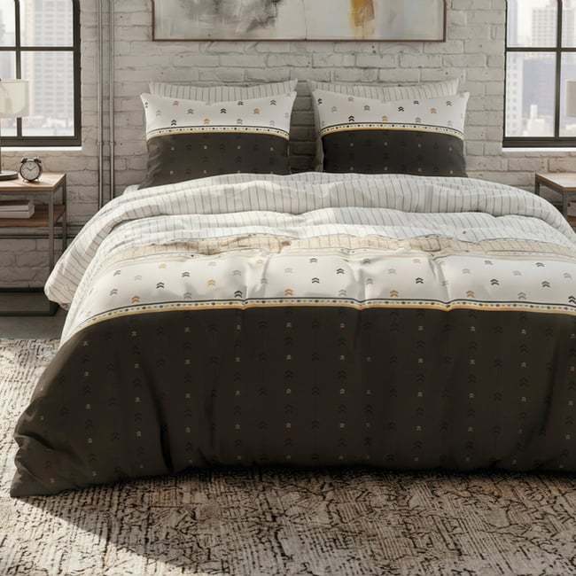 Parure housse de couette imprimée graphique en coton, AVEN multicolore <span itemprop=