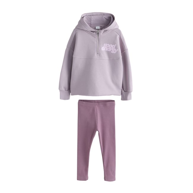 Legging et sweat à capuche avec inscription violet foncé <span itemprop=