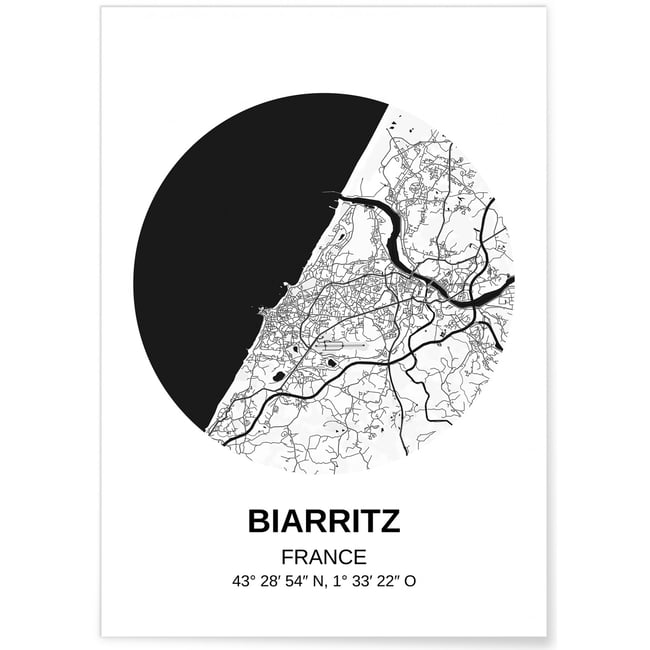 Affiche Carte Biarritz Couleur blanc <span itemprop=