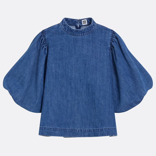 Camicetta in denim con maniche corte a palloncino blu stone LA REDOUTE COLLECTIONS