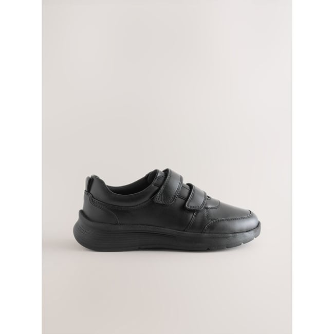 Chaussures d’école en cuir à scratch noir <span itemprop=