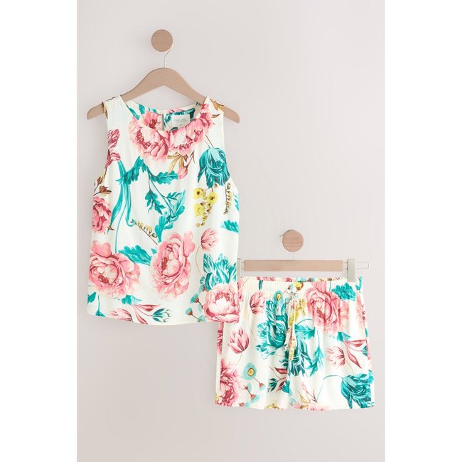 Short pyjama en viscose, ensemble imprimé floral écru <span itemprop=
