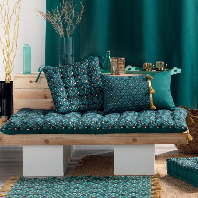 Galette de chaise art déco bleu <span itemprop=