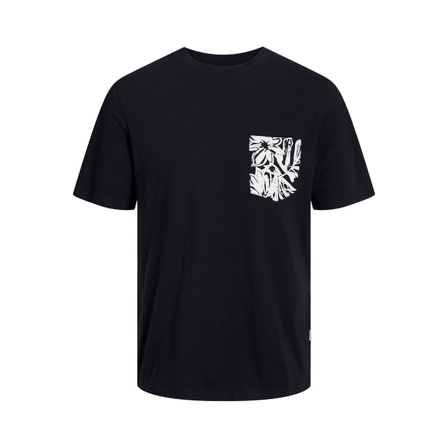 T-shirt col rond à poche noir <span itemprop=