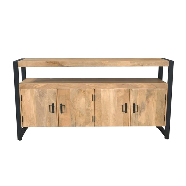 Buffet bois métal 4 portes double plateau MILORA Couleur bois naturel <span itemprop=