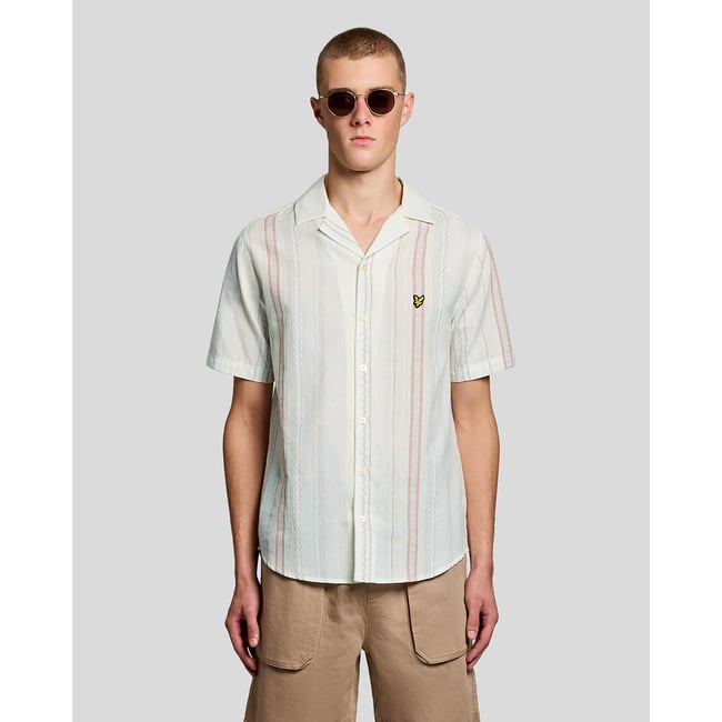 Chemise manches courtes Zig Zag à rayures blanc naturel <span itemprop=