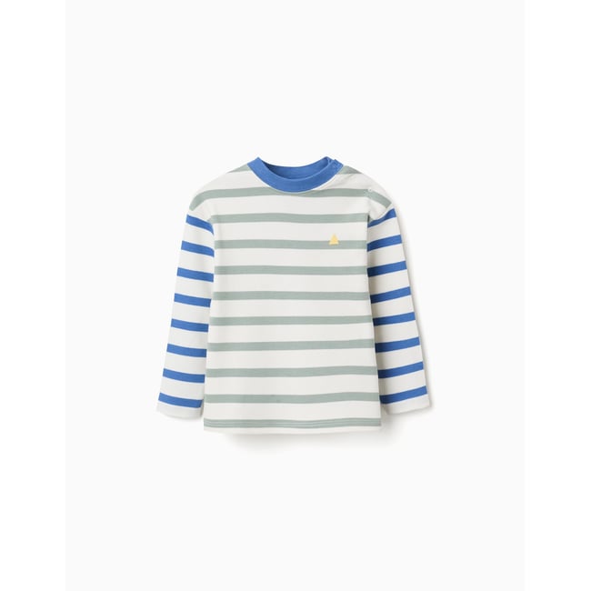 T-shirt en coton à manches longues à rayures vert <span itemprop=
