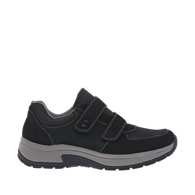 Sneakers en cuir bleu marine à talon plat pourvues de bandes auto-agrippantes bleu marine <span itemprop=