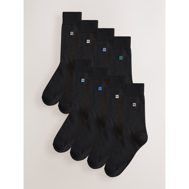 Chaussettes fraîcheur brodées, lot de 8 logo bleu/gris <span itemprop=