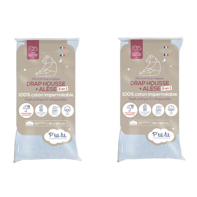 Drap housse alèse 2 en 1 imperméable (lot de 2) - P'TIT LIT