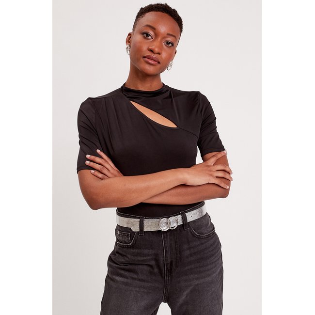 T-shirt avec ouverture noir <span itemprop=