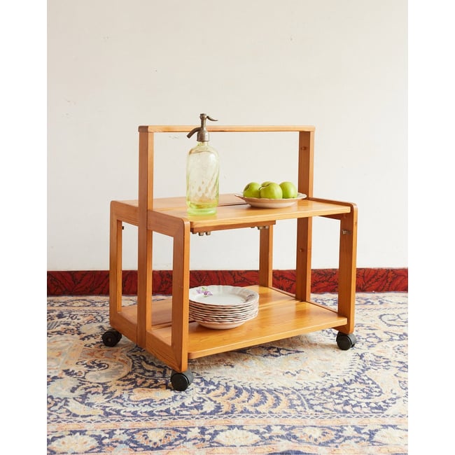 Desserte pliante en pin massif Henriette N°222 - Bon état Couleur bois clair <span itemprop=