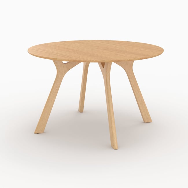 Table ronde 4 personnes en bois d'hévéa massif et placage en chêne D120 cm - IZZI Couleur marron clair <span itemprop=