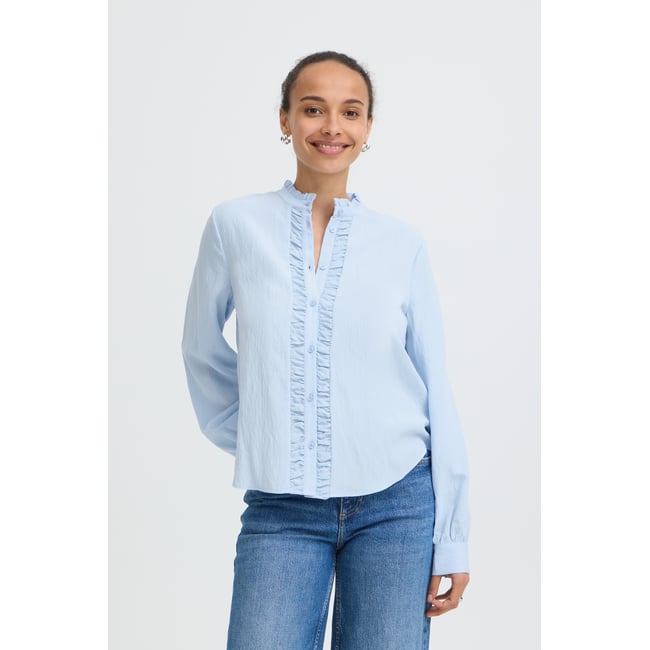 Chemise manches longues, poignets larges bleu chambray blue <span itemprop=