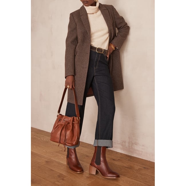 Manteau ANABELLE motif chevrons marron <span itemprop=