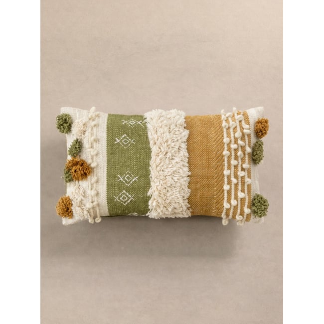 Coussin 100% Coton Géométrique -HANA moutarde <span itemprop=