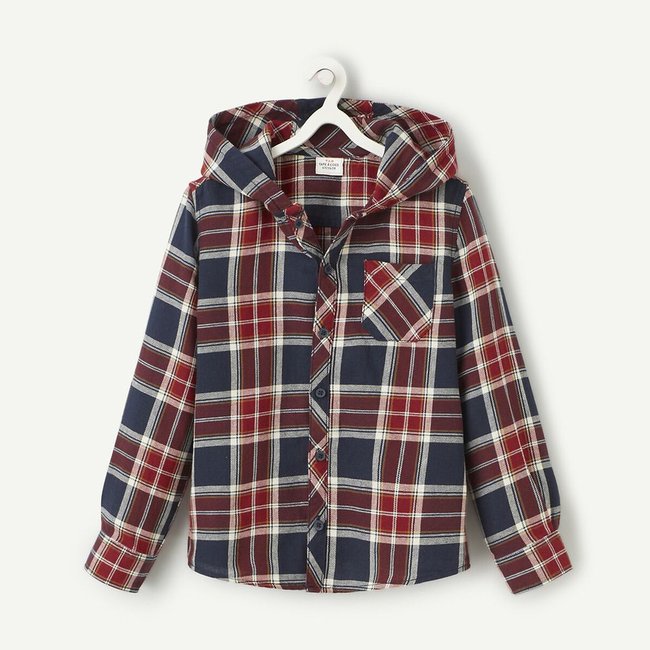 Camisa de cuadros con capucha azul marino/burdeos <span itemprop=