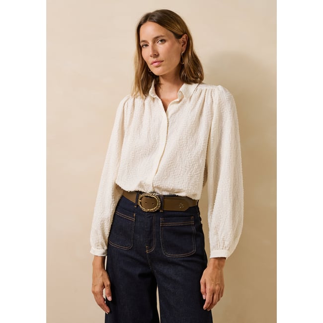 Chemise en jacquard manches longues craie <span itemprop=