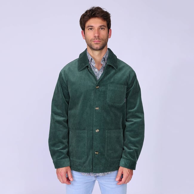 Veste peintre en velours côtelé kaki clair <span itemprop=