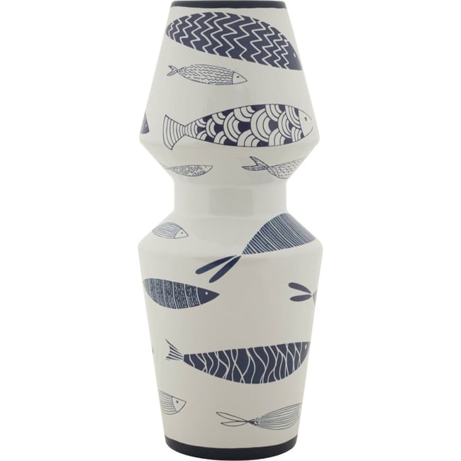 Vase en céramique motif poissons MODERN Couleur blanc et bleu <span itemprop=