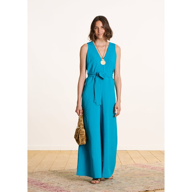 Combinaison pantalon sans manches turquoise <span itemprop=