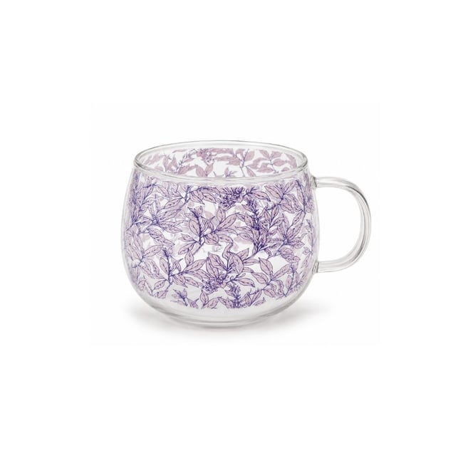 Mug fleuri en verre avec couvercle, LATTE LOVERS Couleur transparent <span itemprop=