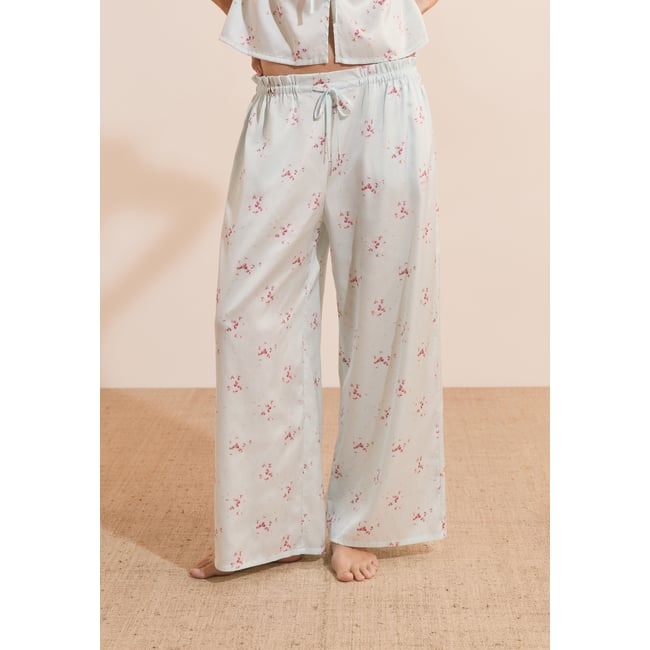 Pantalon 7/8 satiné à motifs FIOCCO imp bleu vert <span itemprop=