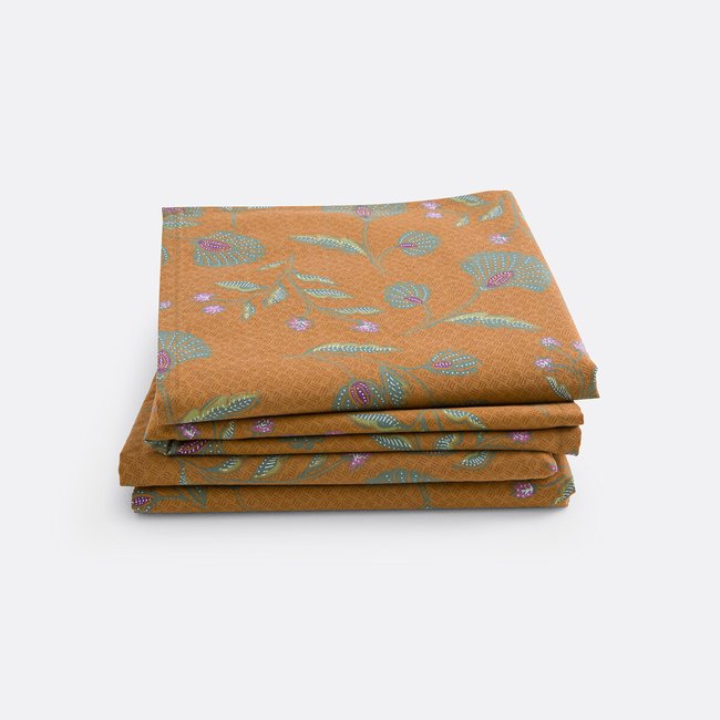 Set of 4 Damrey Floral 100% Washed Cotton Napkins, printed caramel, LA REDOUTE INTERIEURS